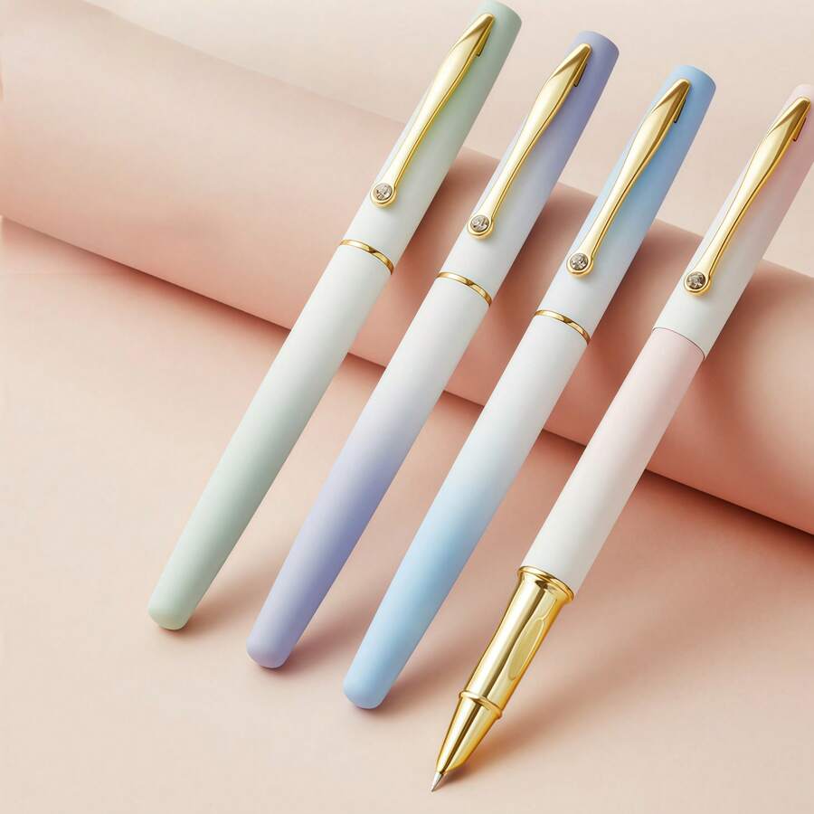 1 Set Gradient Color Fountain Pen, 1 Pen + 10 Black Ink Cartridges, Student Writing Pen, Office Business Signing Pen, Built-In Ink Absorber - Replaceable 3.4mm Cartridge, Best Gift Choice - Multicolor - View 1