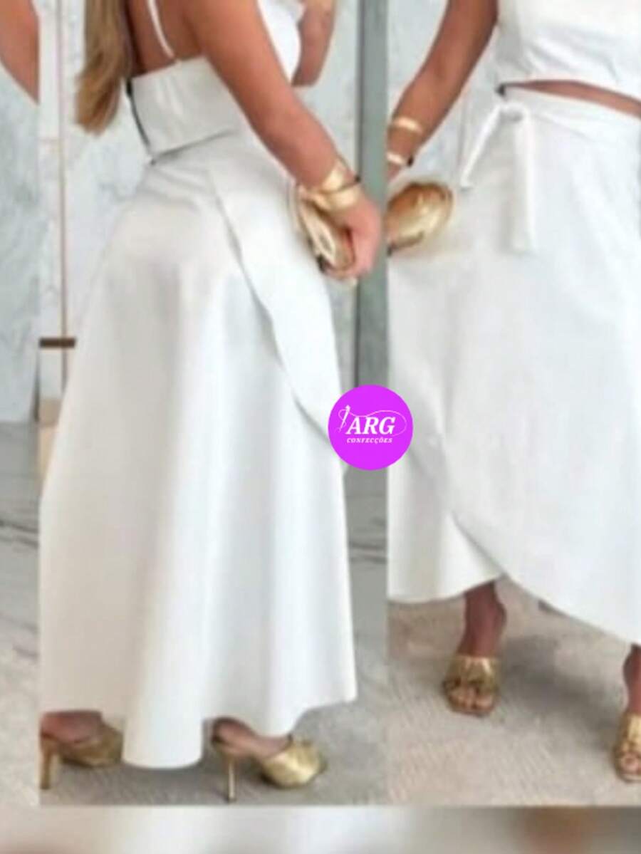 Wrap Skirt In Leatherette With Elastane - White - View 1