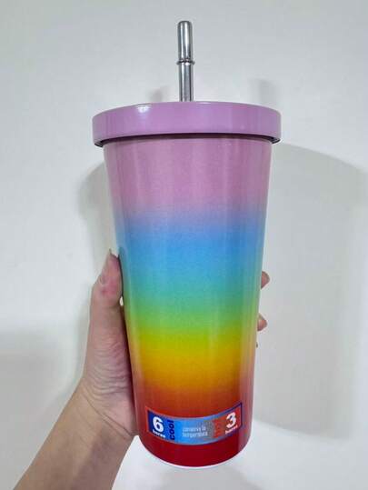 1 pieza Botella de agua deportiva de 750ML de acero inoxidable 304 doble pared al vacío y aislada, vaso aislado para exteriores con pajita, disponible en varios colores, incluye 1 pieza de pajita de acero inoxidable 304