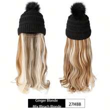 Gorro de invierno sintético de 20 pulgadas con extensión de cabello ondulado y peluca sintética de invierno cálida de punto, adecuado para uso diario de las damas - Multicolor - Ver 20