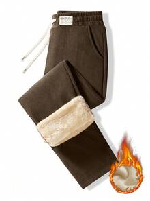 女士保暖内衬直筒运动裤，冬季保暖舒适休闲裤 - 咖啡棕 - 查看 2