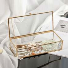 1pc Vintage Glass Jewelry Box, Rectangular Jewelry Display Storage Box With Lid, Vanity Trinket Box For Home Decor, Used To Store Jewelry, Rings, Bracelets, Jewelry Box, Dust-Proof Cosmetics And Accessories Storage Box, Rectangular Design, Glass Jewelry Box For Home Decor