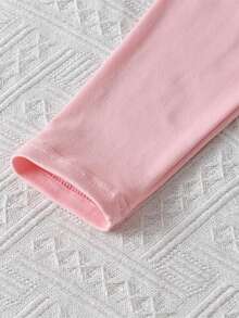 女童芭蕾舞者图案长袖圆领网眼裙休闲公主裙 - 粉色 - 查看 6