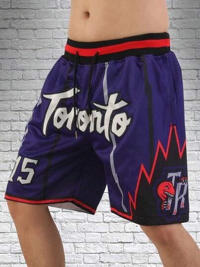 Atonmore Basketshorts för män, Retro Mesh Broderi Sportshorts med Zip Pocket, Lila, storlek 15