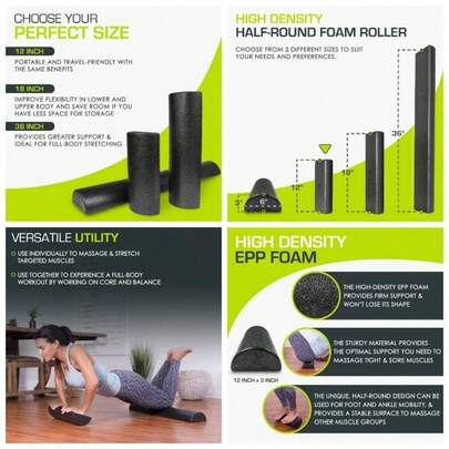 Rodillos de espuma de alta densidad de 18 pulgadas de largo. Masajeador deportivo de cuerpo completo firme para estiramiento de espalda, yoga, pilates, liberacin de punto de gatillo