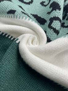 Women's Oversized Cute Color Block Leopard Sweaters Casual Cozy Ribbed Knit Crewneck Pullover Long Sleeve Sweater Tops