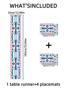 1pc Bohemian Style Tablecloth, Rhombus Asymmetrical Pattern, Linen-Like Material, Versatile For Daily Use, Parties, Home Decor, Indoor/Outdoor, Dining Table Center Decor
