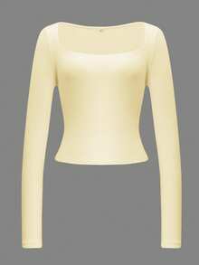 Vaiaye Damen Einfarbiger Gestrickter Langarm-Pullover, Slim Fit Kurzes T-Shirt, Geeignet für Lässig-Wear und Urlaub