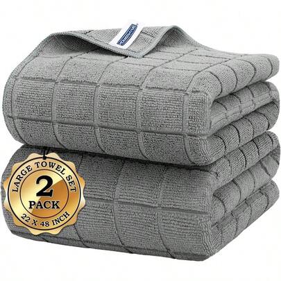 Microfiber Bath Towels 2 Pack 22''x 48'' - Lightweight Quick Dry Microfiber Hand Towels, Soft Absorbent Gym Towels Yoga, Camping, Workout, Car, Hotel, Bathroom, Spa, Travel Dog Care
