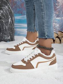 Women's Canvas Sneakers, Winter Warm Lining, Fashion Low-Top Lace-Up Skateboard Shoes, Versatile Lightweight Casual Sports Shoes