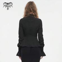 Devil fashion Áo kiểu nữ cổ điển phong cách Gothic màu trơn chất liệu chiffon, cổ bèo nhún, tay dài, thích hợp cho lễ hội Halloween. - màu đen - Xem 2