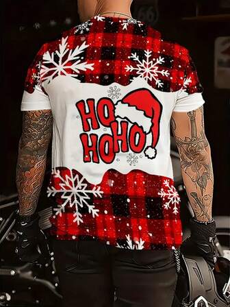 Camiseta casual de Navidad de manga corta para hombres, de poliéster con estampado digital 3D de moda, año 2025