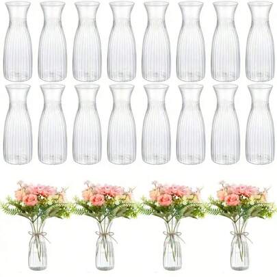Set de 10/5/1 piezas de jarrones de plástico a rayas, jarrones de vidrio transparente, adecuados para arreglos florales, manualidades, ramos, decoración, fiestas, hogar, comedor, bodas