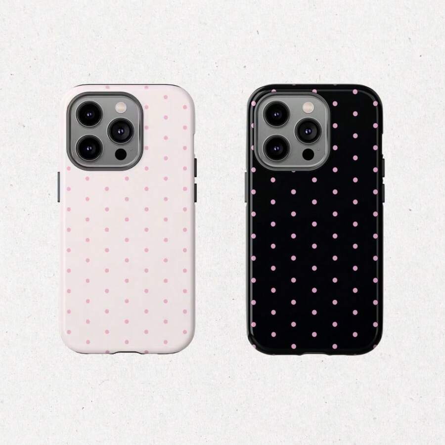 Pink Polka Dot Case, Pink, Black, Suitable For 17 ProMax, 17, 16Pro, 15, 14, 13, 12. Premium Phone Case | Shockproof Protective Phone Case | Smart Phone Case - 混合色2 - 查看 1