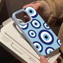 Slim Protective Case For  17 Pro Max  16 15 14 13 12 11 - Soft TPU Cover With Evil Eye Circles In Blue Pattern Design |Anti-Scratch, Shockproof, Non-Slip|Thin Lightweight Fit|Gift For Men Women - Blue - View 6
