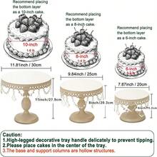 3Pcs Antique Cake Stand Set - Round Metal Cupcake Stands With Pendants And Beads - Elegant Dessert Display, For For Wedding, Birthday Party Decor,Dessert Table Display Set,Food Display Stands,Christmas Decorations For Home,Christmas Decor,Funny Gifts - 奶油白 - 查看 9