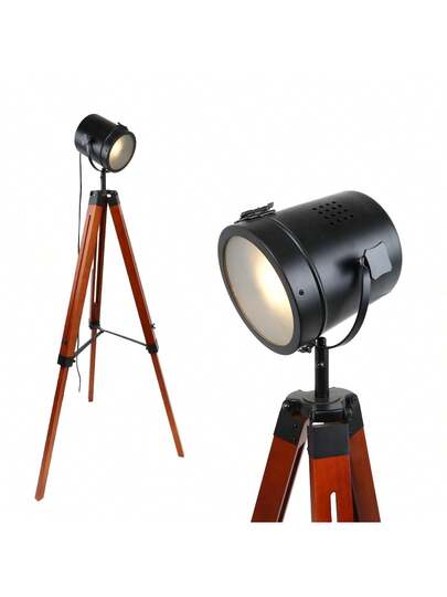 Alpinaluz Cinema Tripod Vloer Lamp, Natural Wood, Adjustable Focus Height, Vintage E27, Living Room Bedroom view 2