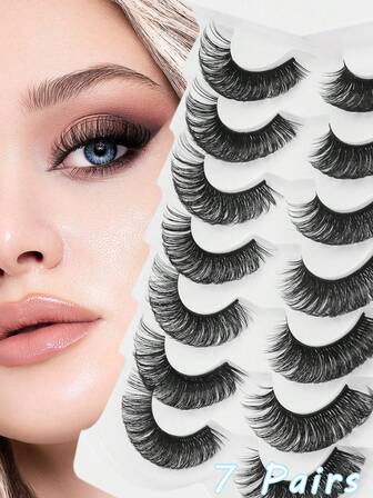 7 Pairs Cat Eye Lashes Reusable False Eyelashes Faux Mink Eyelashes Natural Long Fluffy End Eye Elongated Eyelashes Extension Strip Lashes 10-20mm