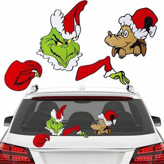 可爱圣诞卡通汽车贴纸，防水捉迷藏趣味玻璃窗贴纸，圣诞氛围装饰贴纸，新年礼物