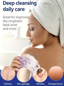 Set de serviette de bain exfoliante en maille africaine, double face pour un gommage en douceur ou plus rugueux, efficace pour le corps, grattoir de dos pour la douche, en matériau maillé de qualité, avec design pratique de serviette avec sangle, éponge de loofah, pour une peau lisse, idéal pour une utilisation quotidienne (bleu, violet)