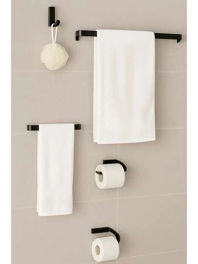 Conjunto de Acessórios Para Banheiro 5 Peças – Alumínio Quadrado | Preto ou Cromado | Inclui Saboneteira