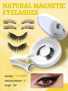 1 Pair Magnetic Eyelashes With White Clips, Natural & Thick, Curled & 3D Design, Easy To Apply, Suitable For Party & Date - Fluffy Lashes - View 2
