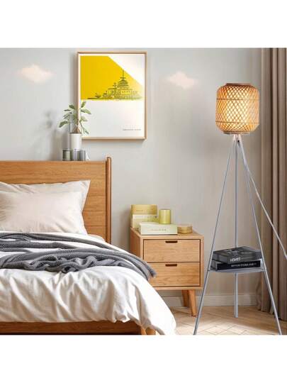 Alpinaluz Aluminum Tripod Vloer Lamp Bamboo Wicker Shade Diff Tray Tafel Living Room Bedroom E27 view 3