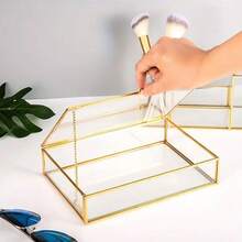 1pc Elegant Gold-Rimmed Transparent Glass Jewelry Box With Hinged Lid - Perfect For Displaying Photos, Cards And Small Items | Ideal Home Decor Storage Box, Multi-Function Hook Design, Great For Christmas And Thanksgiving, Exquisite Jewelry Box - Vintage Style Necklace, Bracelet, Earring Display Box With Clear Glass Cover - Multicolor - View 5