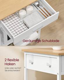 Küchewagen mit Rollen, mobiler Servierwagen mit Stauraum, Kücheninsel, 47 x 60 x 90 cm, 45 x 98,7 x 90 cm, Schublade, 2 Haken, für Esszimmer - Eichenbeige-Mattweiß - Übersicht 4
