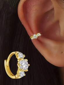 1 件 S925 银镀 18K 金方晶锆石花朵、星星、月亮耳环，适合女士，甜美时尚，精致奢华耳环，极简森系风格 - 金黃色 - 查看 6