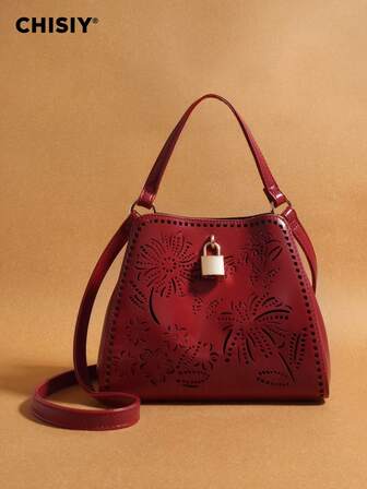 手工制作的勃艮第仿皮和织物磁扣抽绳水桶包，可调节肩带，女士手提包，适合通勤、购物、休闲、旅行，适合作为送给女神、同事、朋友的礼物