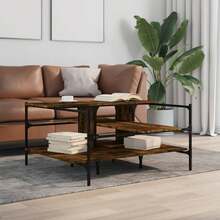 vidaXL Couchtisch Aus Geräucherter Eiche, 100x100x48,5 Cm, Holzwerkstoff - Giallo - Visualizzare 3