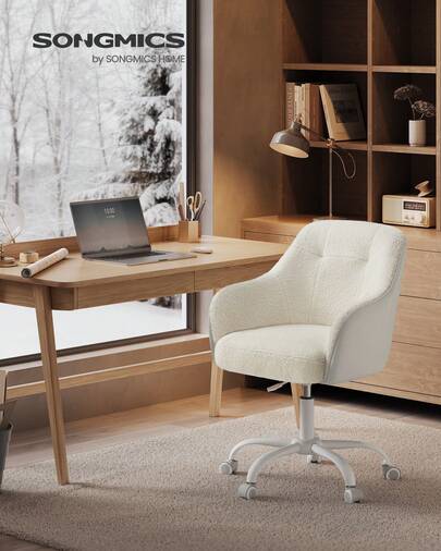 Office Chair, Swivel Chair, Desk Chair, Makeup Vanity Chair, Adjustable Height, Armrests, 110 Kg Load, Cotton-Linen Fabric, Home Office, Study, Bedroom, Brown/Cappuccino Beige/Grey