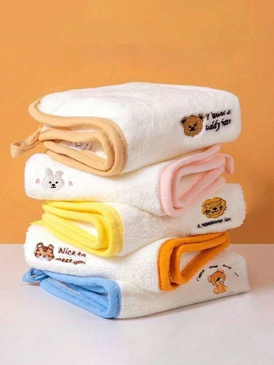 Kids Face & Hand Towels - Super Soft Coral Fleece-Like Texture, Quick-Dry & Highly Absorbent With Cute, Bear, Rabbit, Dog & Sheep Designs - Newborn Baby Face Washing Small Square Towel Children's Handkerchief Kindergarten Face Wipe Hand Towel Small Towel(Random Color,Multicolor) - Multicolor - View 1