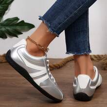 Women Classic Retro Gum Sole Fashion Sneakers Chunky Shoes For Outdoor Office Work Walking Travel Sport Tennis Shoes Four Season - 銀色 - 查看 10