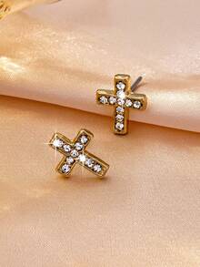 1 Pair Fashionable Cross Stud Earrings, Suitable For Daily Wear - Multicolor - View 2