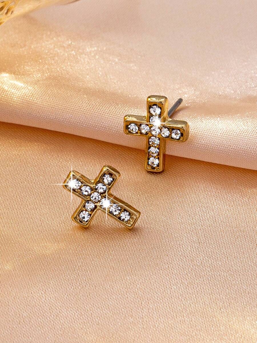 1 Pair Fashionable Cross Stud Earrings, Suitable For Daily Wear