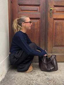 FOR BEAUTY Autumn And Winter Simple Solid Color Long-Sleeve Knit Sweater Women's New Casual Versatile Slim Fit Commuter Pullover Fashionable Elegant Solid Color Street Casual Top Christmas Sweater New Year