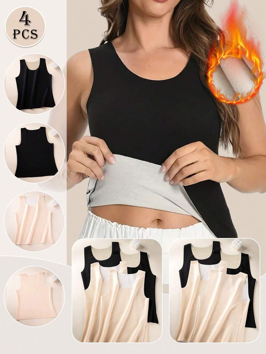 4pcs Women's Warm Pullover Sweaters - Thermal Lined Sleeveless Tops, Suitable For Winter, Soft & Fitted To Layer Over T-Shirts, Skin-Friendly Fabric, Comfortable All Day - Multicolor - View 1