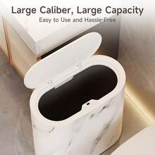 LOVEWE 1 Set 3.7-Gallon Odor-Proof Trash Cans (Double Bucket, Plastic), Marble & Wood Grain With Handles/Push-On Lids - 白色 - 查看 6