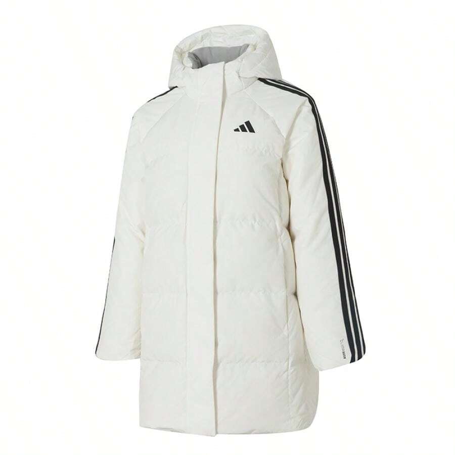 Adidas W 3S MID D JKT Cotton Down Jacket, 80% Duck Down, Loose Fit, Long Style, Women's Casual Wear, Jogging - Hanyu White/Black - View 1