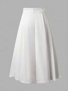 女士白色百褶中长裙，优雅休闲，适合外出、通勤、度假、上学、家庭穿着，秋季面料，商务休闲A字百褶裙 - 白色 - 查看 9