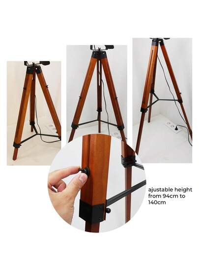 Alpinaluz Cinema Tripod Vloer Lamp, Natural Wood, Adjustable Focus Height, Vintage E27, Living Room Bedroom view 4