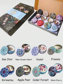 Zestaw świec zapachowych 1/4/8/12 szt., zestaw świec aromaterapeutycznych w kolorowym pudełku, wosk sojowy, wiele kombinacji zapachowych, przyjemny i intensywny zapach, bezdymny, 120 godzin palenia, na ślub, urodziny, festiwale, pamiątki ślubne, świece aromaterapeutyczne do domu, prezent świąteczny, prezent walentynkowy, dekoracja hotelu, wzór retro.