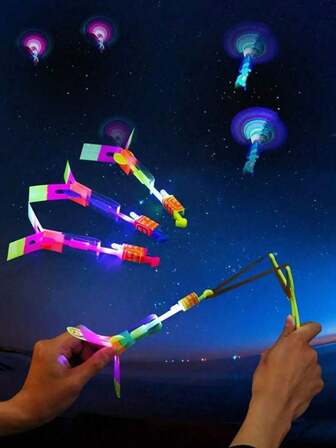 10 件 - LED 飞行套装，5 个弹弓 + 5 个发光直升机 - 10 件，夜光派对用品，派对礼品，万圣节礼物填充物，圣诞节礼物，课堂奖励奖品