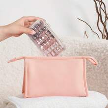 按压式指甲收纳盒三折3页透明空按压式指甲包装盒PET塑料收纳盒带30片双面胶带用于收纳展示美甲艺术业务 - 無色 - 查看 3