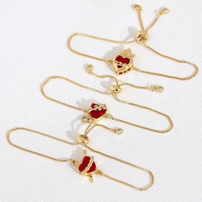 1 pieza Brazalete ajustable minimalista chapado en oro de 18K con circonita roja de cobre, personalizable