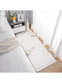 1pc Rug, Area Rug, Fluffy Bedroom Rug, Simple Rectangular Rug, Solid Color Bedroom Decorative Rug, Fall Decor, Christmas Decoration, Perfect Home Decor Holiday Decoration Rug, Halloween Gift, Room Decor, Multiple Sizes Fluffy Carpet For Living Room, Wonderful Room Decor, Soft And Comfortable For Boys And Girls Dorm Room, Washable, Pay Attention To The Size - White - View 8
