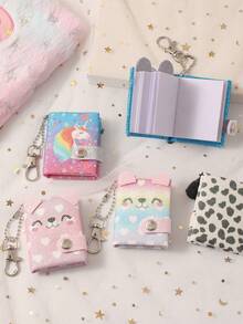 1 Pc Cartoon Mini Pendant Keychain Notebook Animal Shaped Sticky Note Book Pocket Sized Gift Portable And Can Be Hung With A Fun And Personalized Appearance Bear Style Color Random - Multicolor - View 5