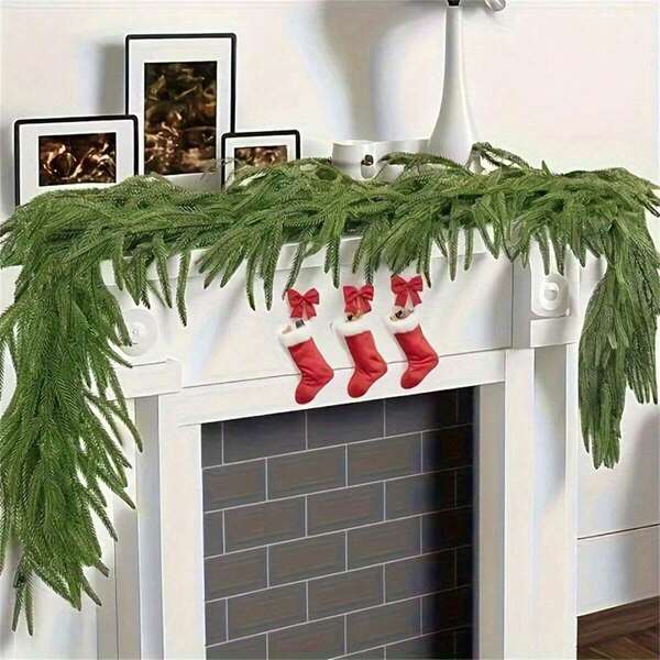 5.9ft/180cm Realistic Artificial Norfolk Pine Christmas Wreath, Lifelike Green Artificial Floral Garland, Green Artificial Christmas Wreath, Suitable For Thanksgiving, Christmas, Christmas Decoration, Home Decor, Room Decor, Dining Room, Fireplace Mantel And Outdoor Decoration, Artificial Green Leaf Wreath, Suitable For Holidays, Fireplace, Windows, Indoor And Outdoor Decor